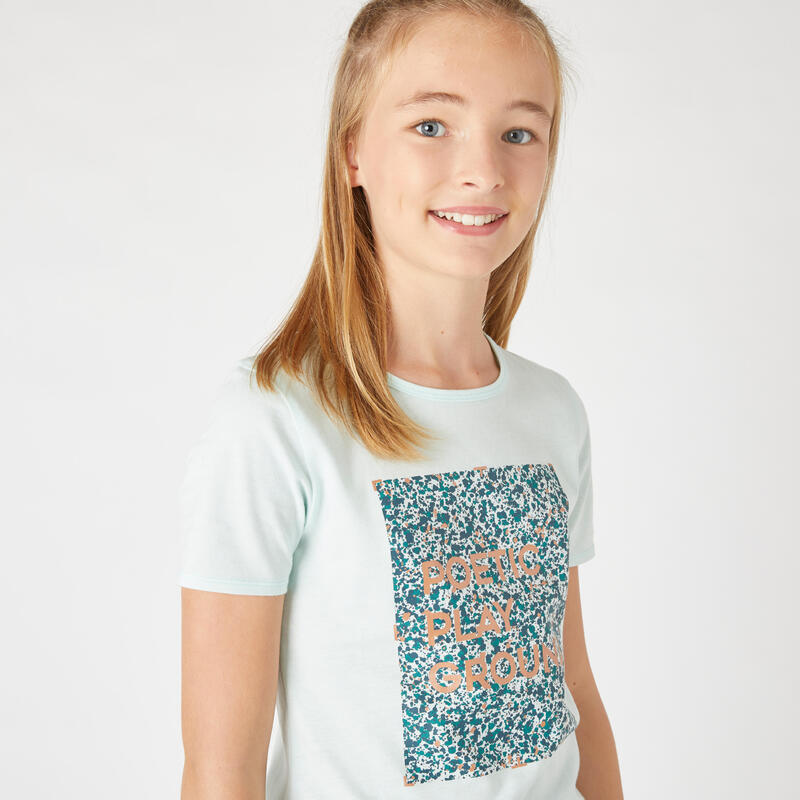 T-shirt enfant coton basique vert clair imprimé