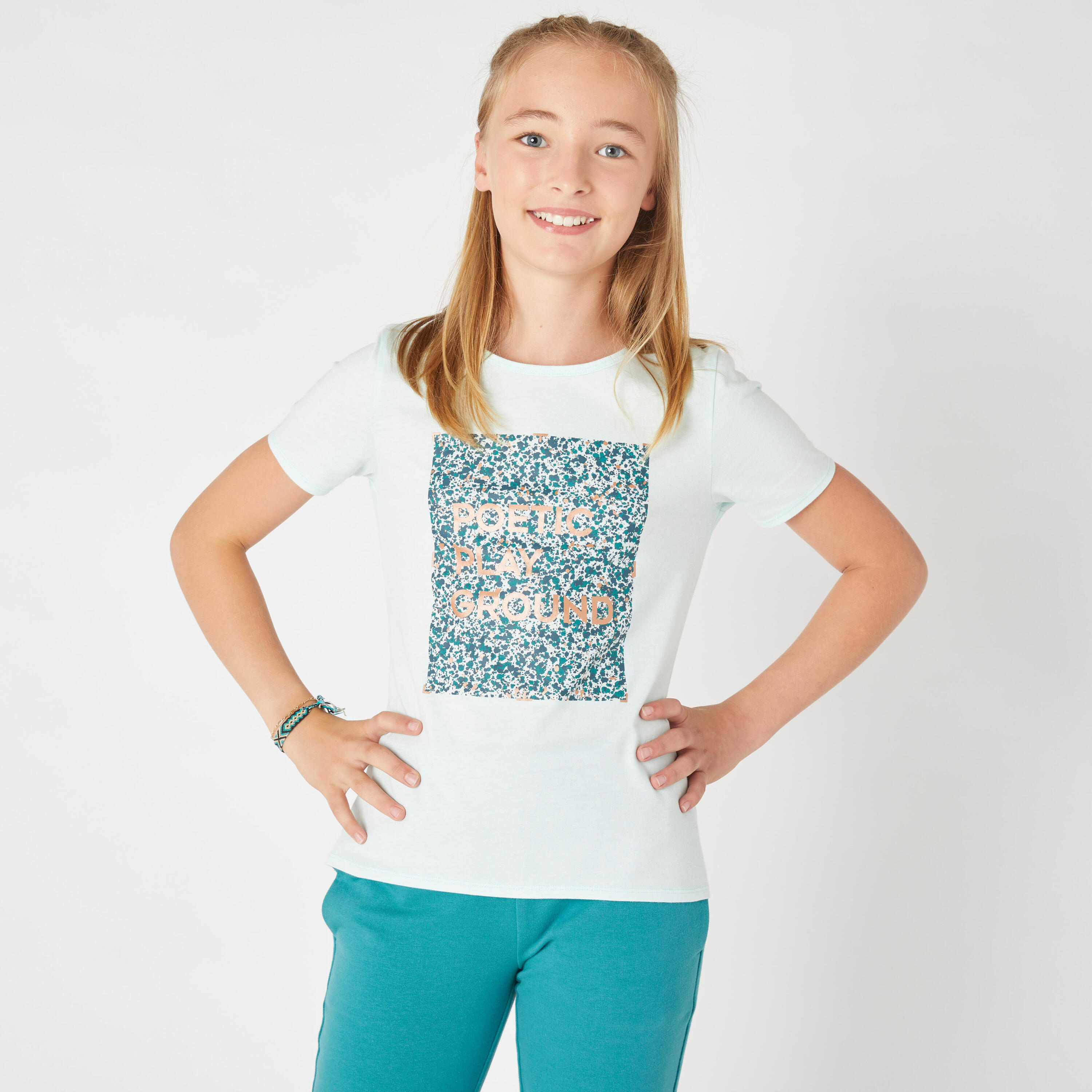 T-shirt enfant coton basique vert clair imprimé 2/6