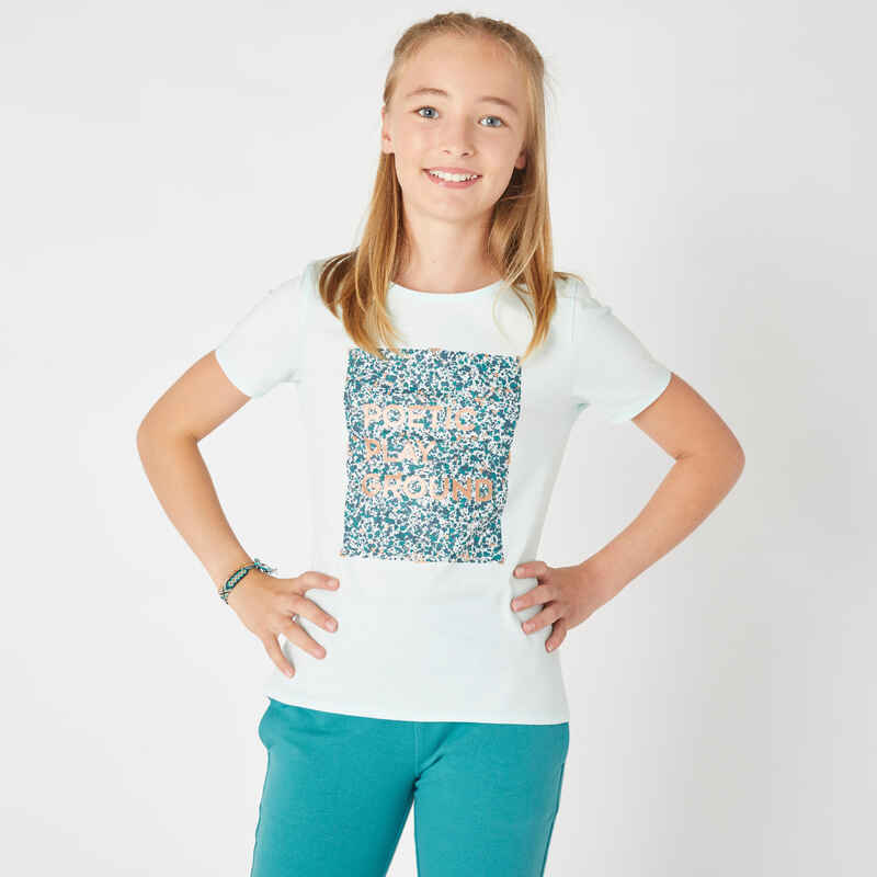 T-Shirt Basic Baumwolle Kinder hellgrün mit Print T-Shirt Basic Baumwolle Kinder hellgrün mit Print