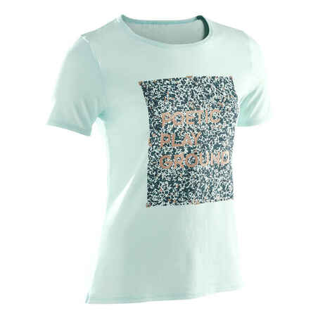 Camiseta de fitness manga corta para Niña Domyos 100 blanco estampado