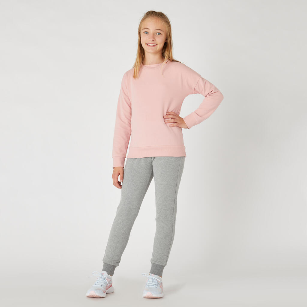 Sweat col rond enfant french terry coton - Basique rose