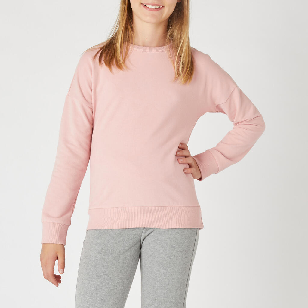 Sweat col rond enfant french terry coton - Basique rose