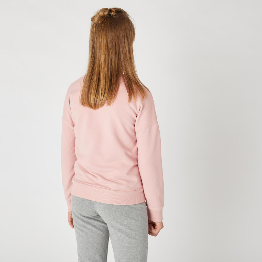 Sweat col rond enfant french terry coton - Basique rose