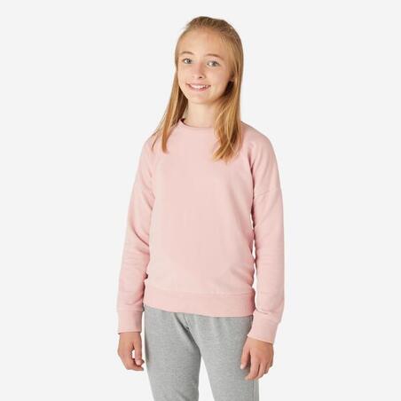 Sweatshirt med rund halsringning i borstad bomullsfrotté - Bas Junior rosa