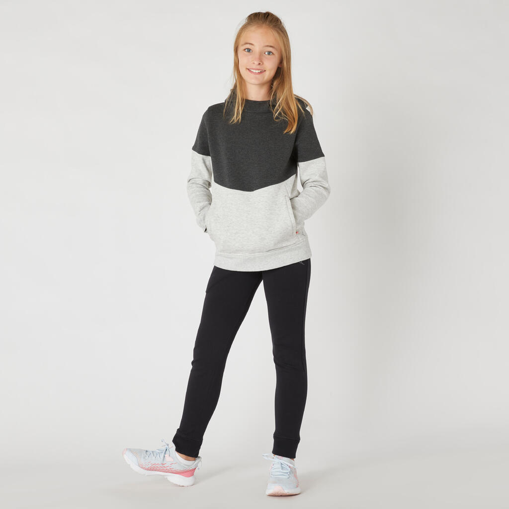 Kids' Breathable Cotton Hoodie 500 - Heathered Light Grey/Black