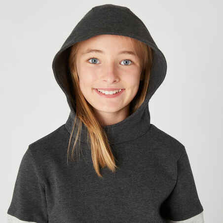 Kids' Breathable Cotton Hoodie 500 - Heathered Light Grey/Black