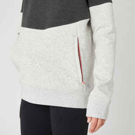Vaikiškas orui pralaidus medvilninis džemperis su gobtuvu „500“, šviesiai pilkas, juodas