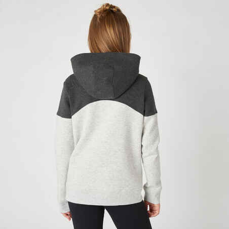 Παιδικό διαπνέον βαμβακερό Hoodie 500 - Ανοιχτό Heathered Γκρι/Μαύρο