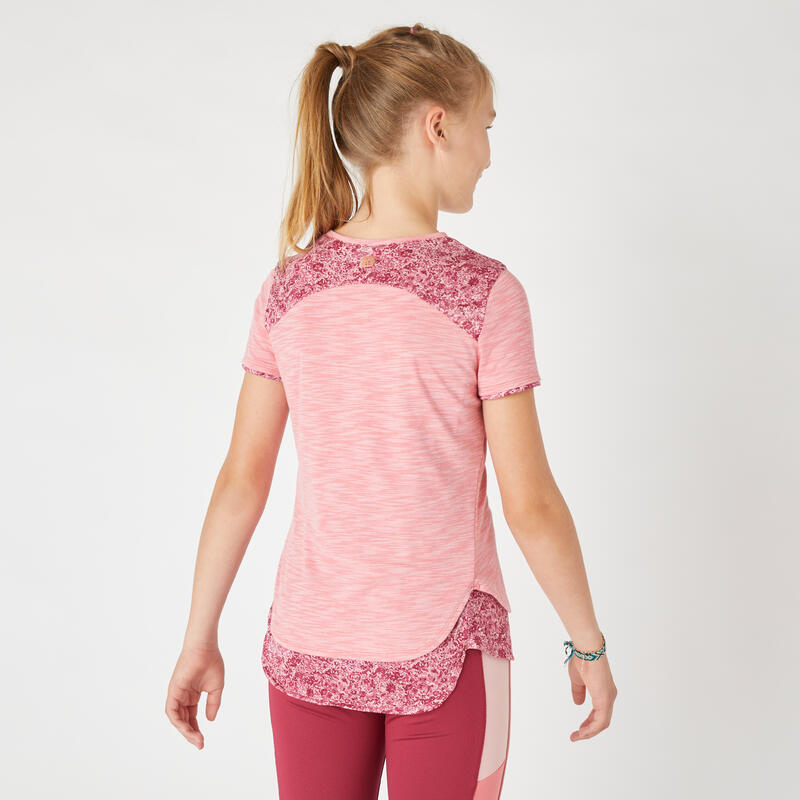 T-shirt bambina ginnastica 2 in 1 misto cotone rosa stampata