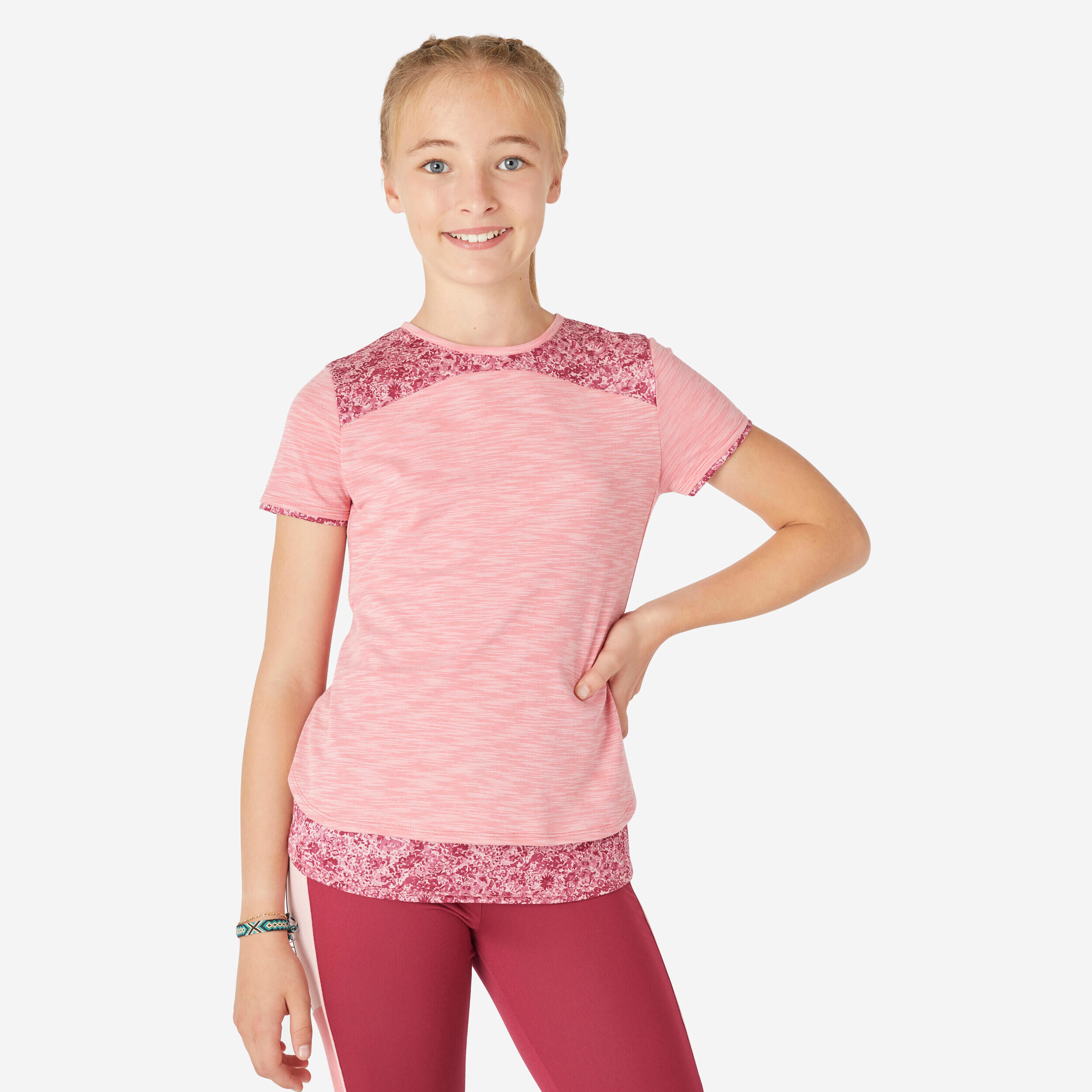 DOMYOS Girls' 2-in-1 T-Shirt - Pink Print