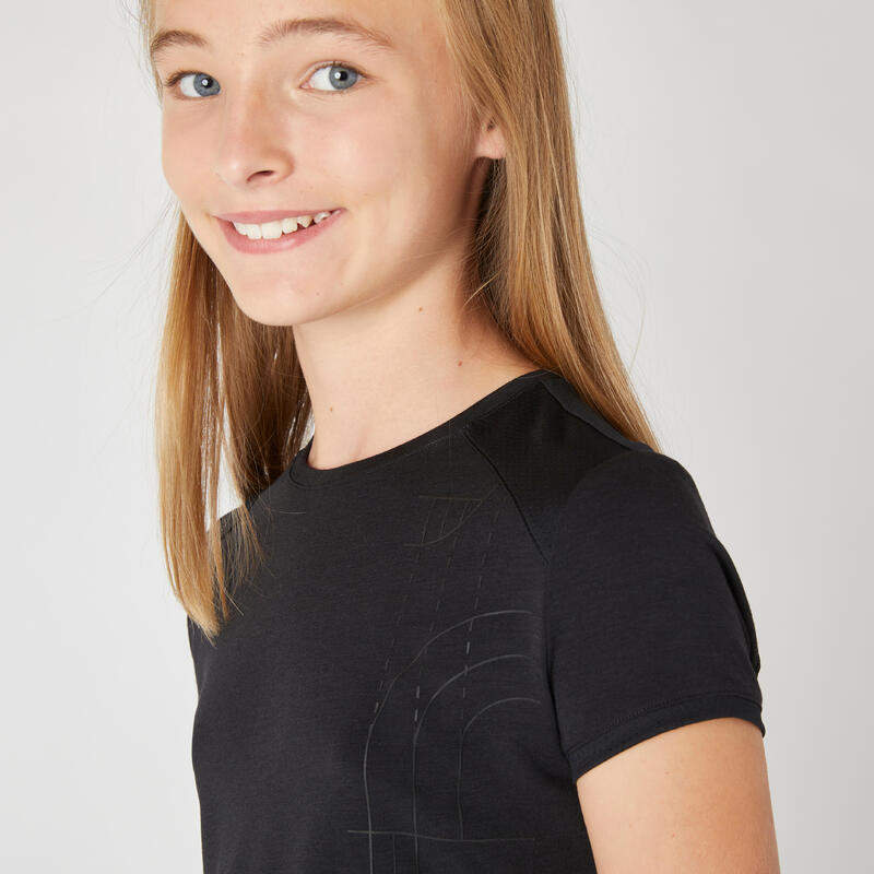Camiseta gimnasia deportiva manga corta transpirable Niños Domyos 500 negro