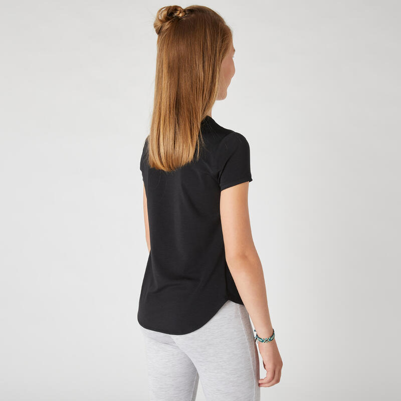 Camiseta gimnasia deportiva manga corta transpirable Niños Domyos 500 negro
