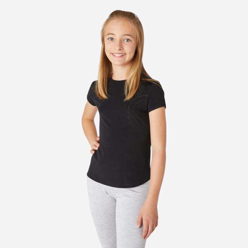 Camiseta gimnasia deportiva manga corta transpirable Niños Domyos 500 negro