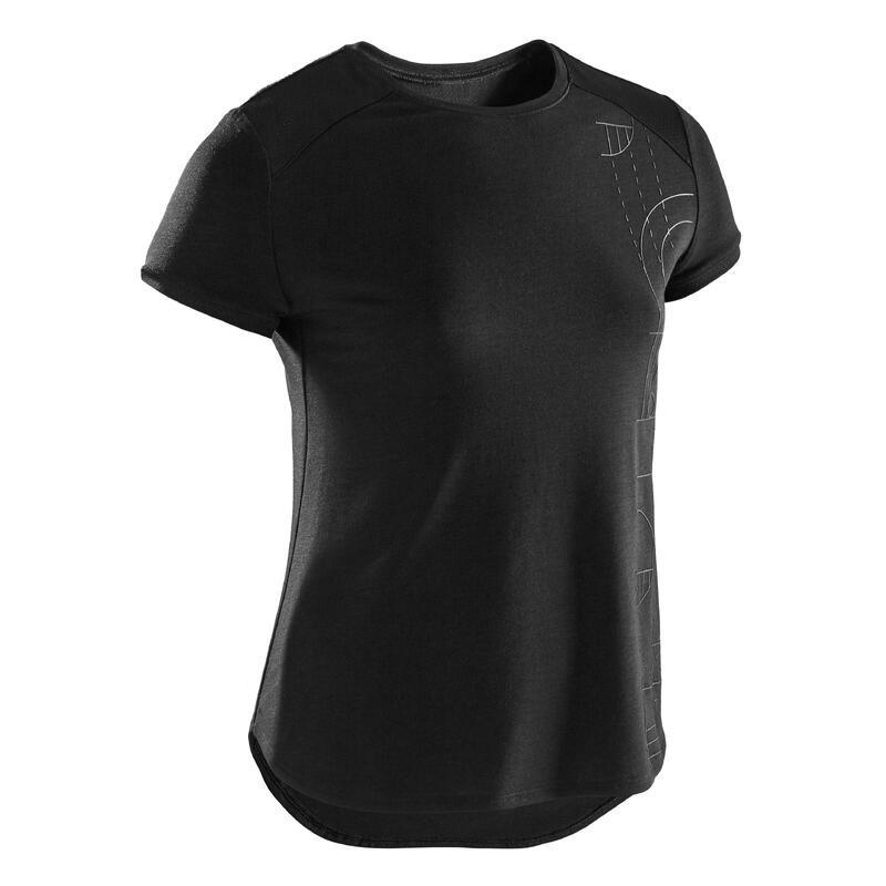 Camiseta gimnasia deportiva manga corta transpirable Niños Domyos 500 negro