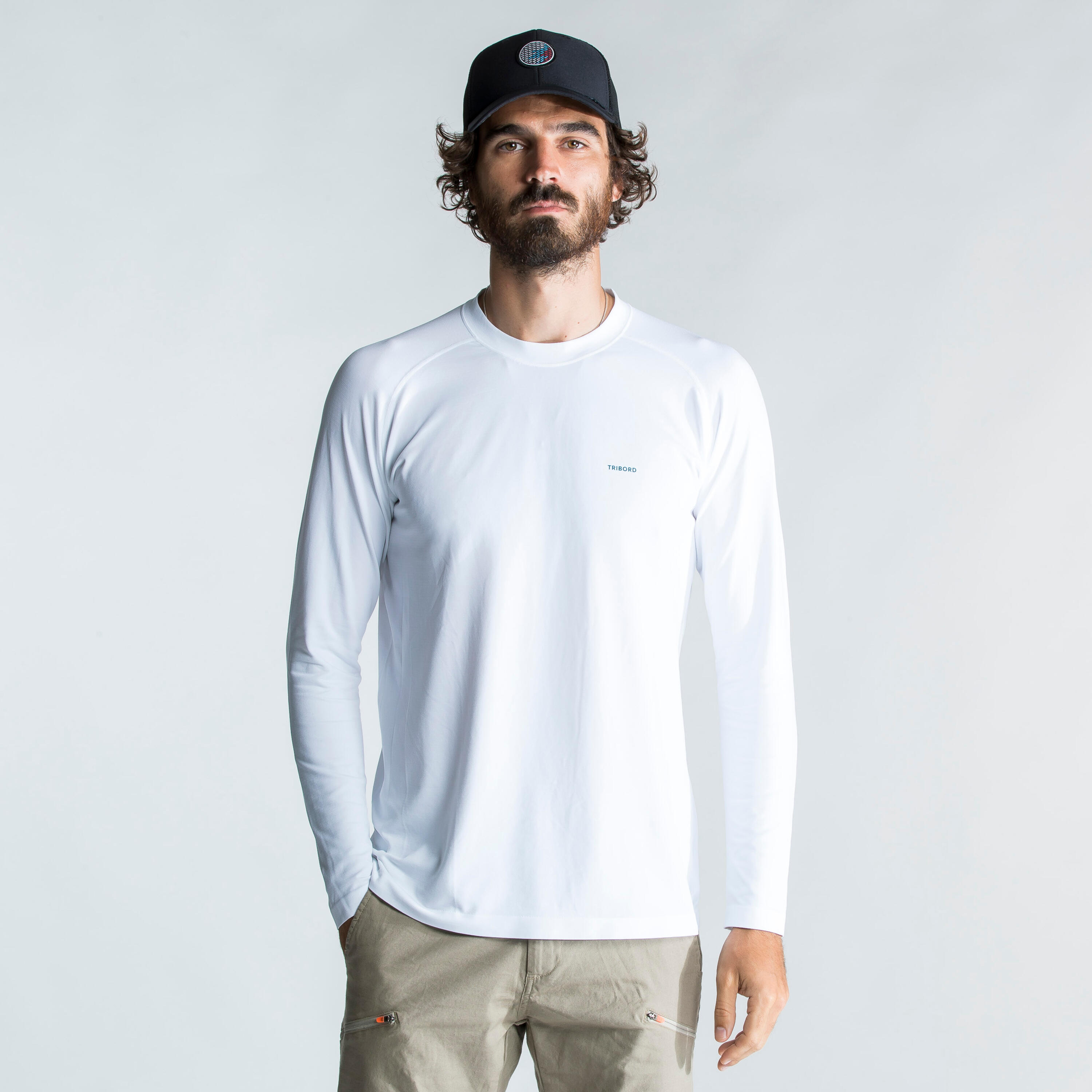 Men's Sailing Long-sleeved Anti-UV T-shirt 500 White 2/6