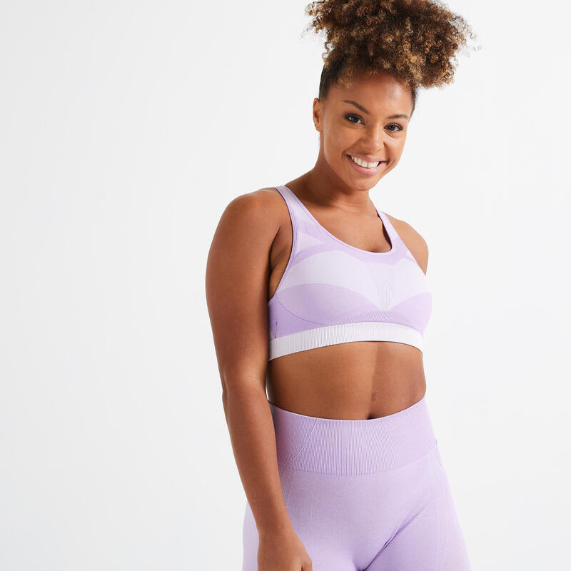 Sujetador top deportivo fitness sin costuras Mujer Domyos 560 violeta