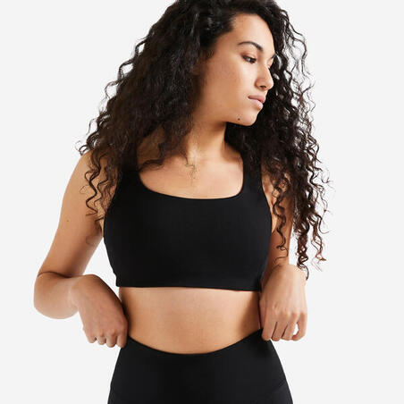 Moderate Support Cropped Fitness Sports Bra 540 - Black - Decathlon