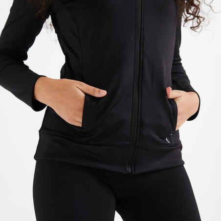 Women's Straight-Cut Fitness Cardio Jacket - Black - Decathlon