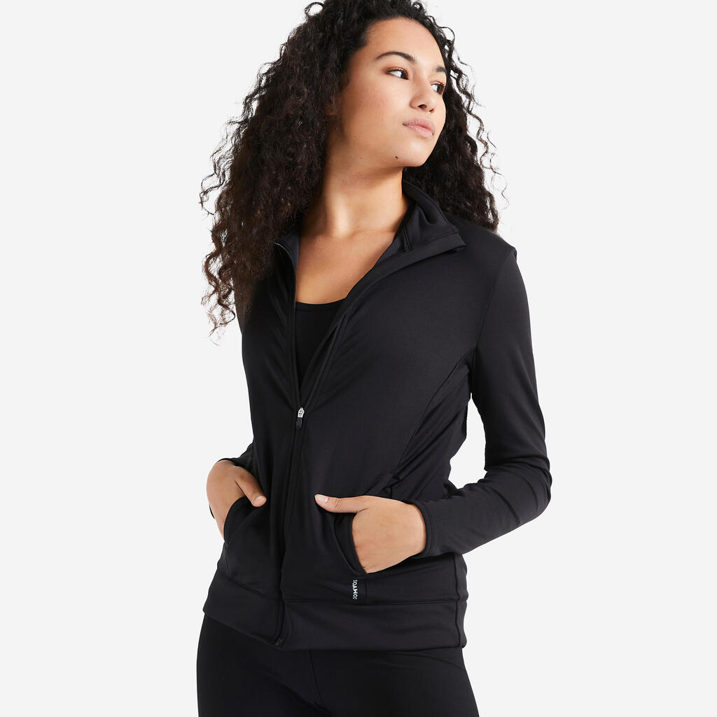 Chaqueta Fitness Cardio Mujer Negro Corte Recto