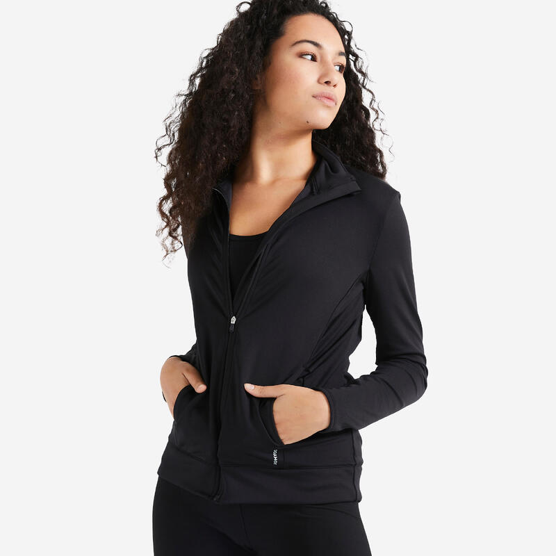 Sudadera chaqueta fitness con cremallera Mujer Domyos 100 negro