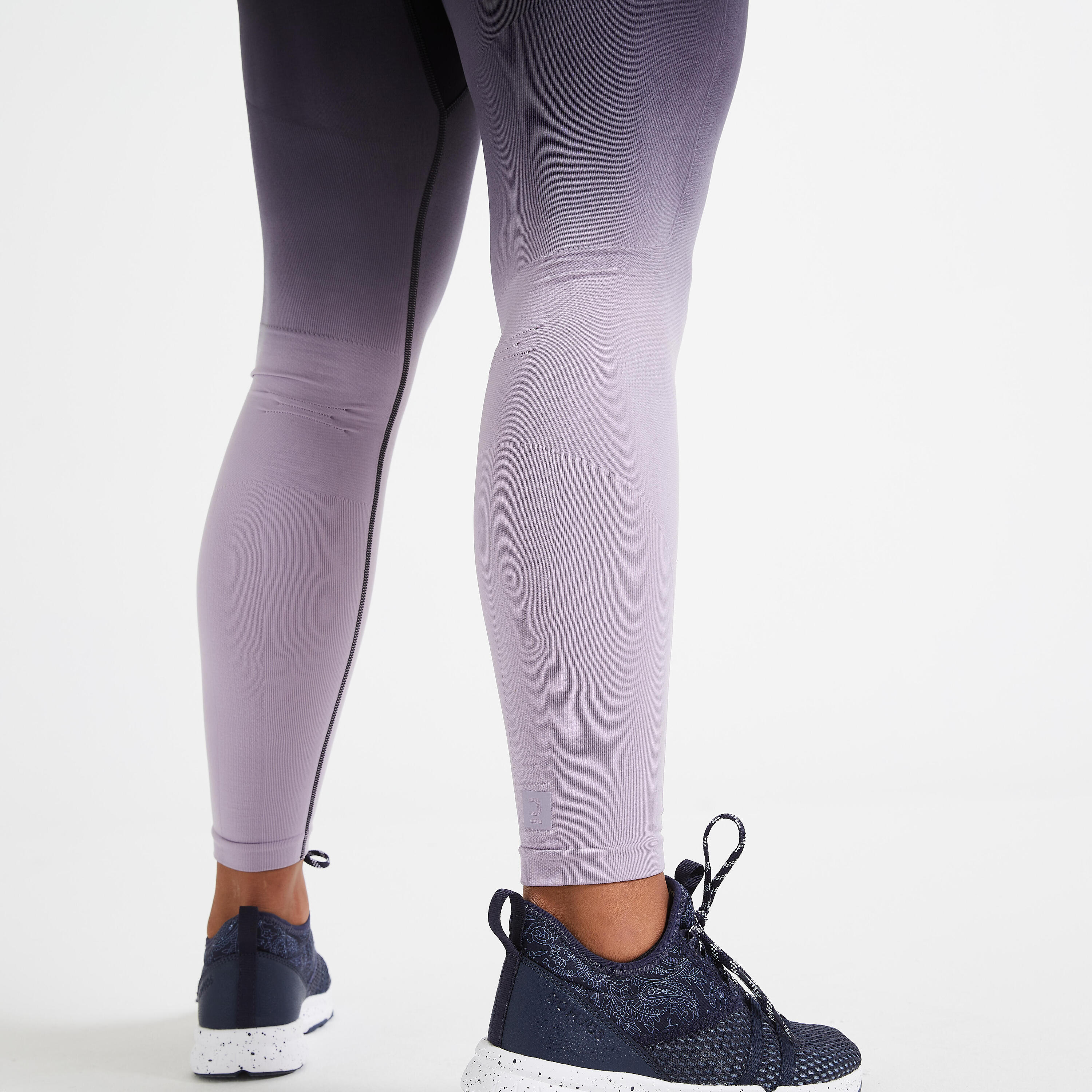 Women's Seamless Cross-Training Leggings - Purple/Black 3/4