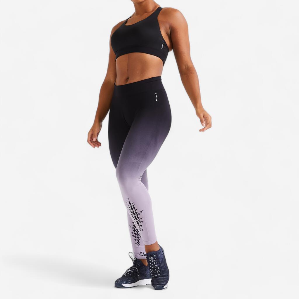 Sportleggings Crosstraining Damen Seamless - lila/schwarz