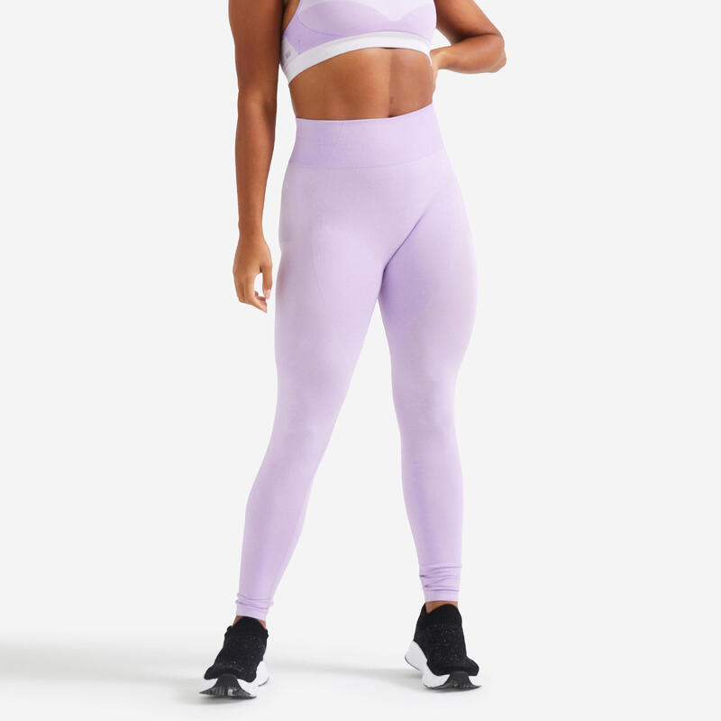 Leggings mit hoher Taille und Smartphonetasche Fitness seamless Damen - violett