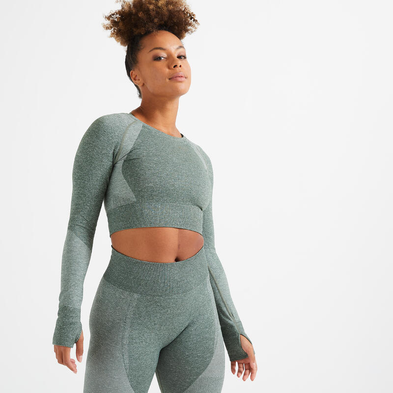 Long-Sleeved Cropped Seamless Fitness T-Shirt