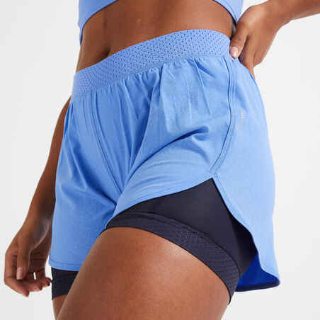 Women's 2-in-1 Anti-Chafing Fitness Cardio Shorts - Blue