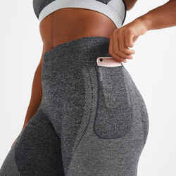 High-Waisted Seamless Fitness Leggings with Phone Pocket - Grey