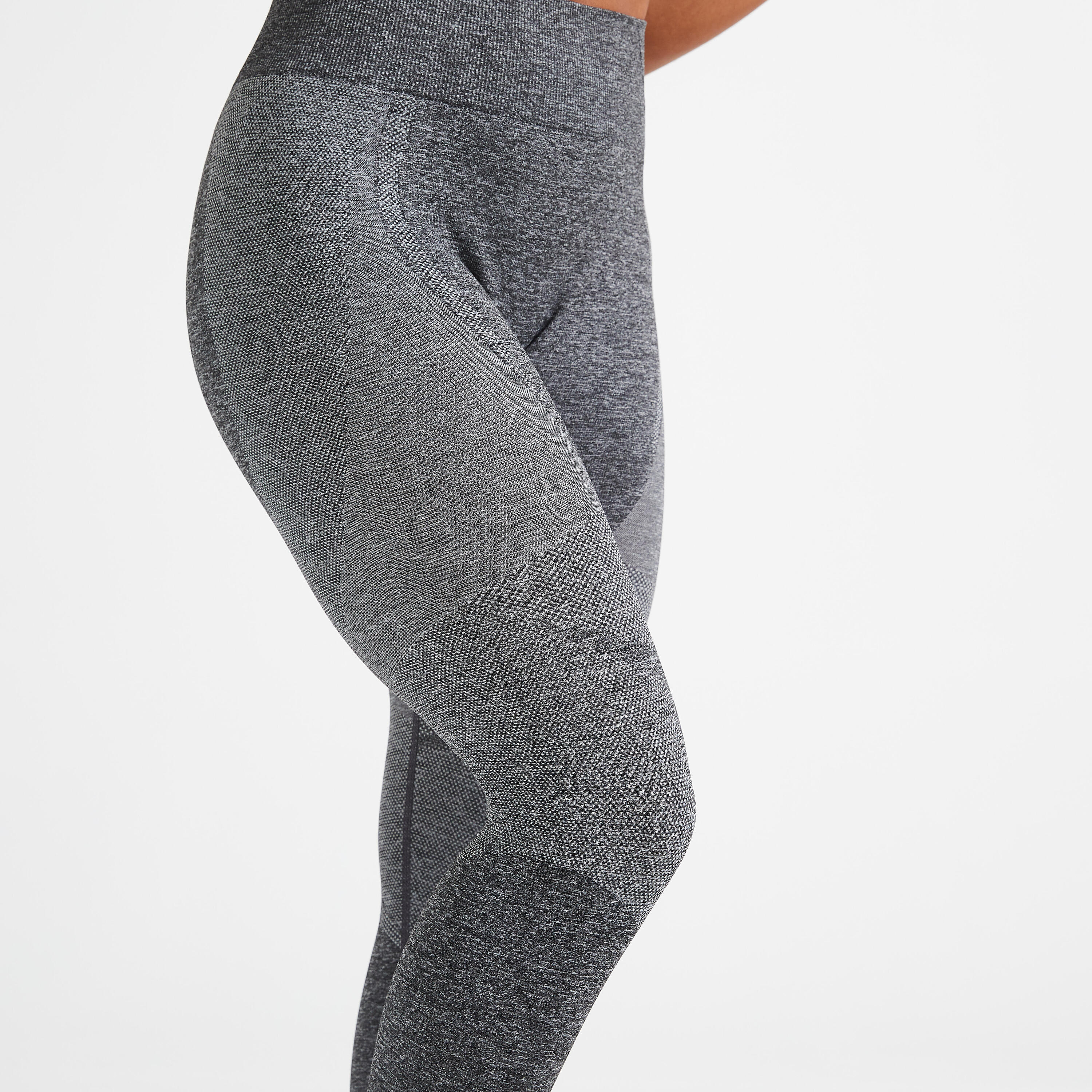 High-Waisted Seamless Fitness Leggings with Phone Pocket - Grey 4/5