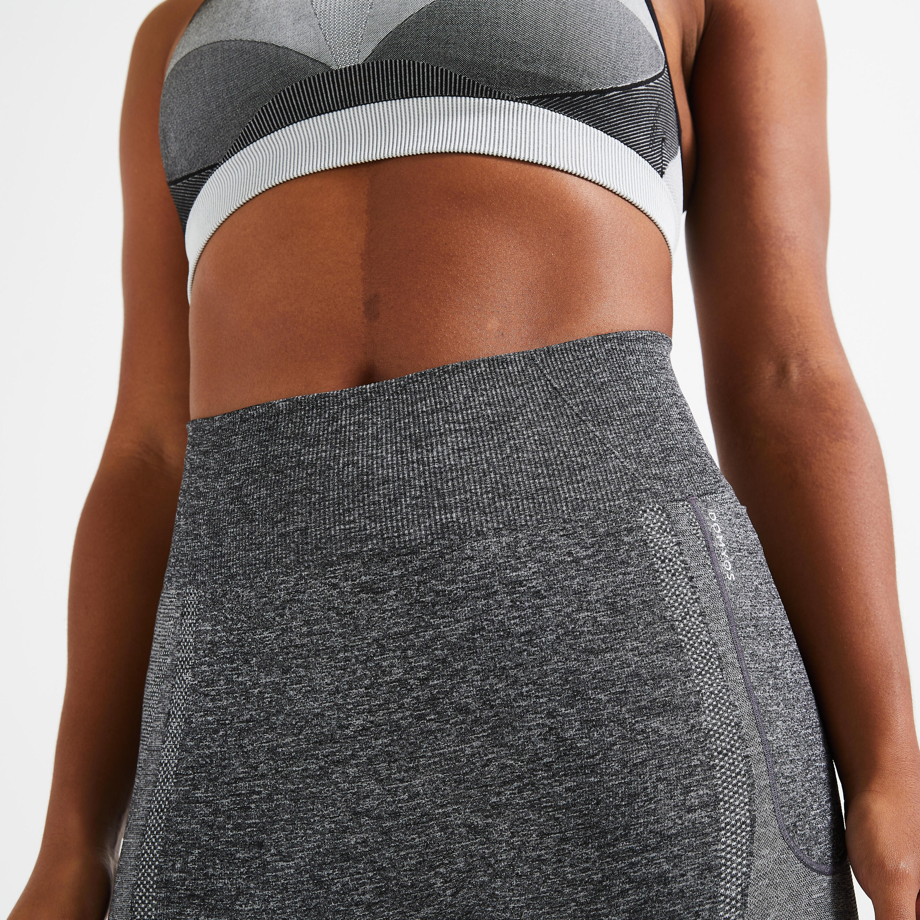 High-Waisted Seamless Fitness Leggings with Phone Pocket - Grey 3/5