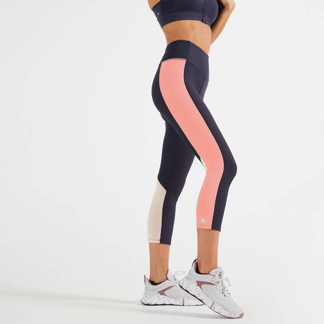 Women Gym Leggings Short with Phone Pocket Blue Pink
