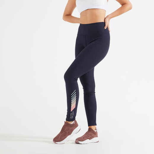 
      Legging de fitness taille haute femme, bleu noir
  