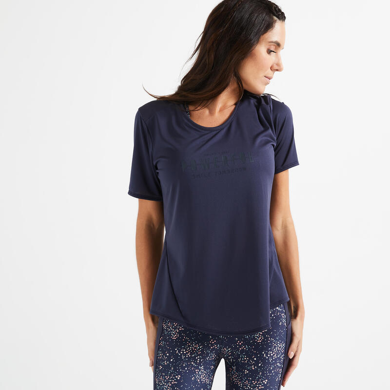 Camiseta fitness manga corta corte entallado Mujer Domyos azul