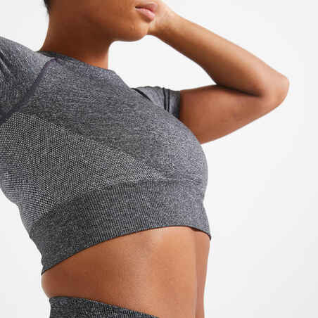 Camiseta crop top fitness manga corta seamless Mujer gris