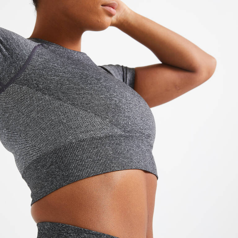 Seamless Short-Sleeved Cropped Fitness T-Shirt - Grey