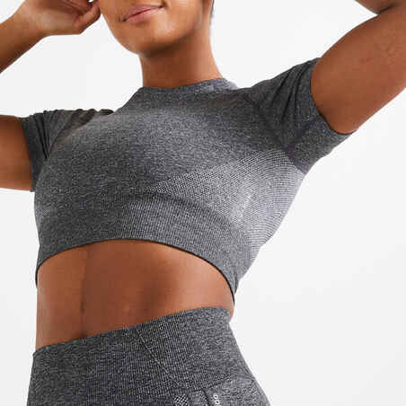 Seamless Short-Sleeved Cropped Fitness T-Shirt - Grey