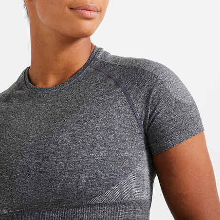 Camiseta crop top fitness manga corta seamless Mujer gris