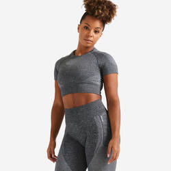 Seamless Short-Sleeved Cropped Fitness T-Shirt - Grey