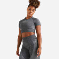 Seamless Short-Sleeved Cropped Fitness T-Shirt - Grey