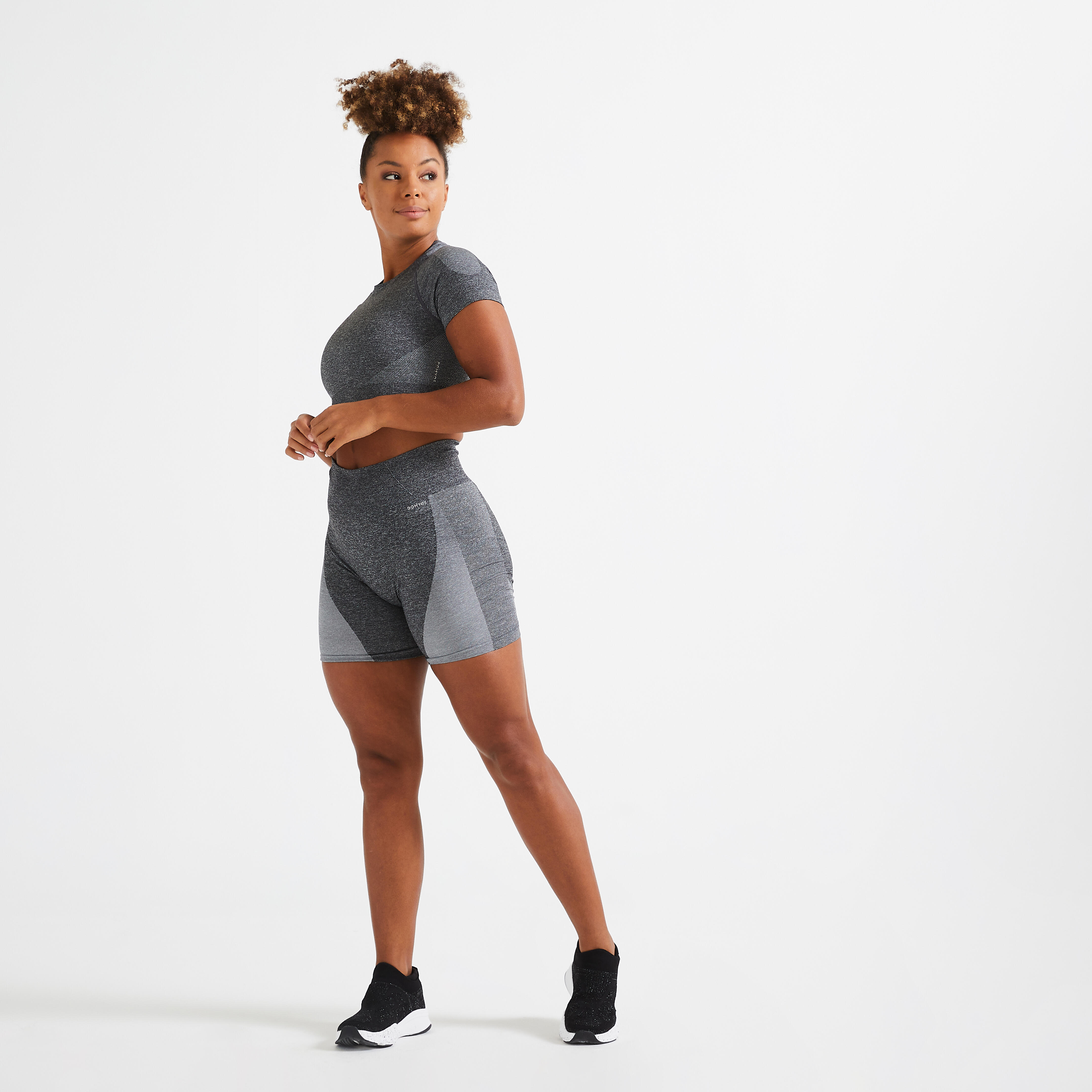 Short de Compression Femme - FONDUPIN - Short Yoga avec Poches - Noir -  Running - Fitness - Taille Haute