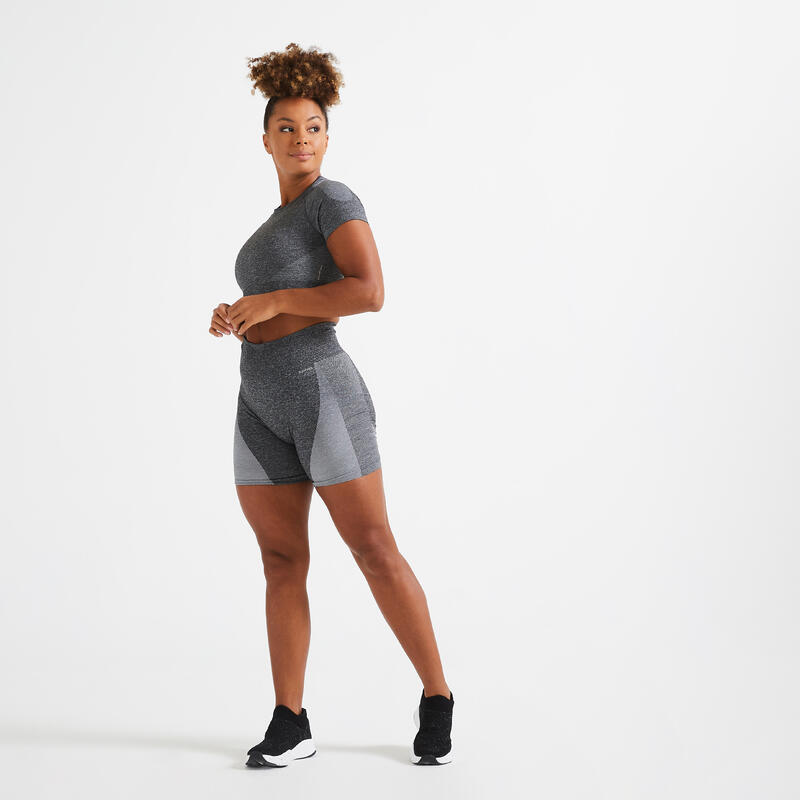 Kadın - Gri - Yüksek Bel - Spor Şortu - 900 - Fitness