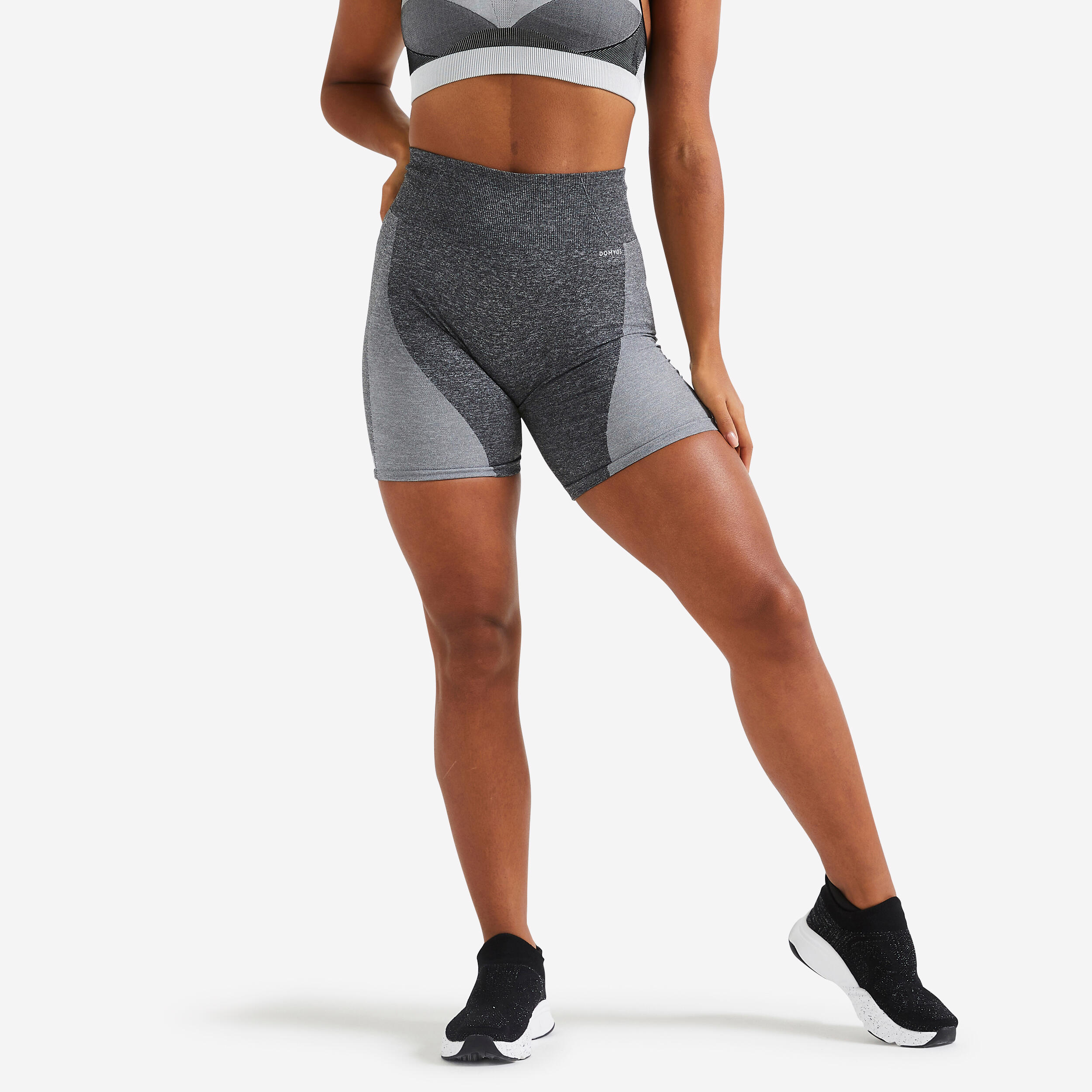 cycliste taille haute fitness seamless gris - domyos