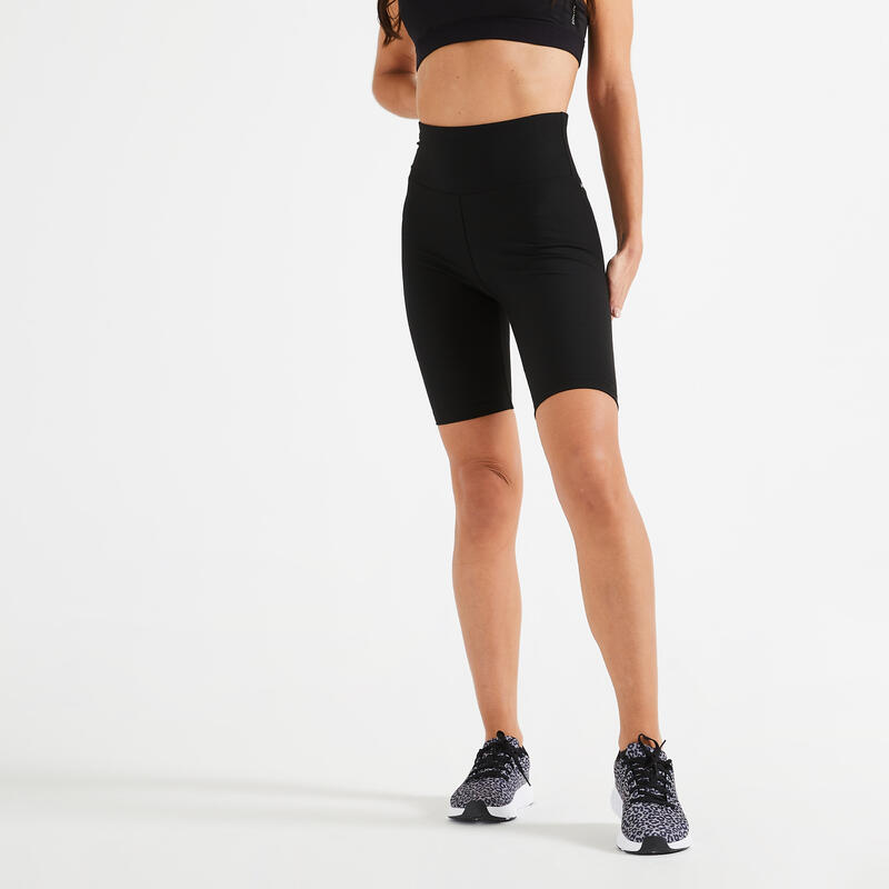 Women's High-Waisted Fitness Cardio Cycling Shorts - Black
