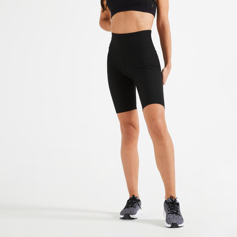 Leggings mallas fitness ciclistas talle alto Mujer Domyos negro