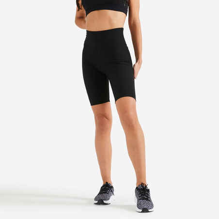 Črne ženske kratke hlače z visokim pasom za fitnes