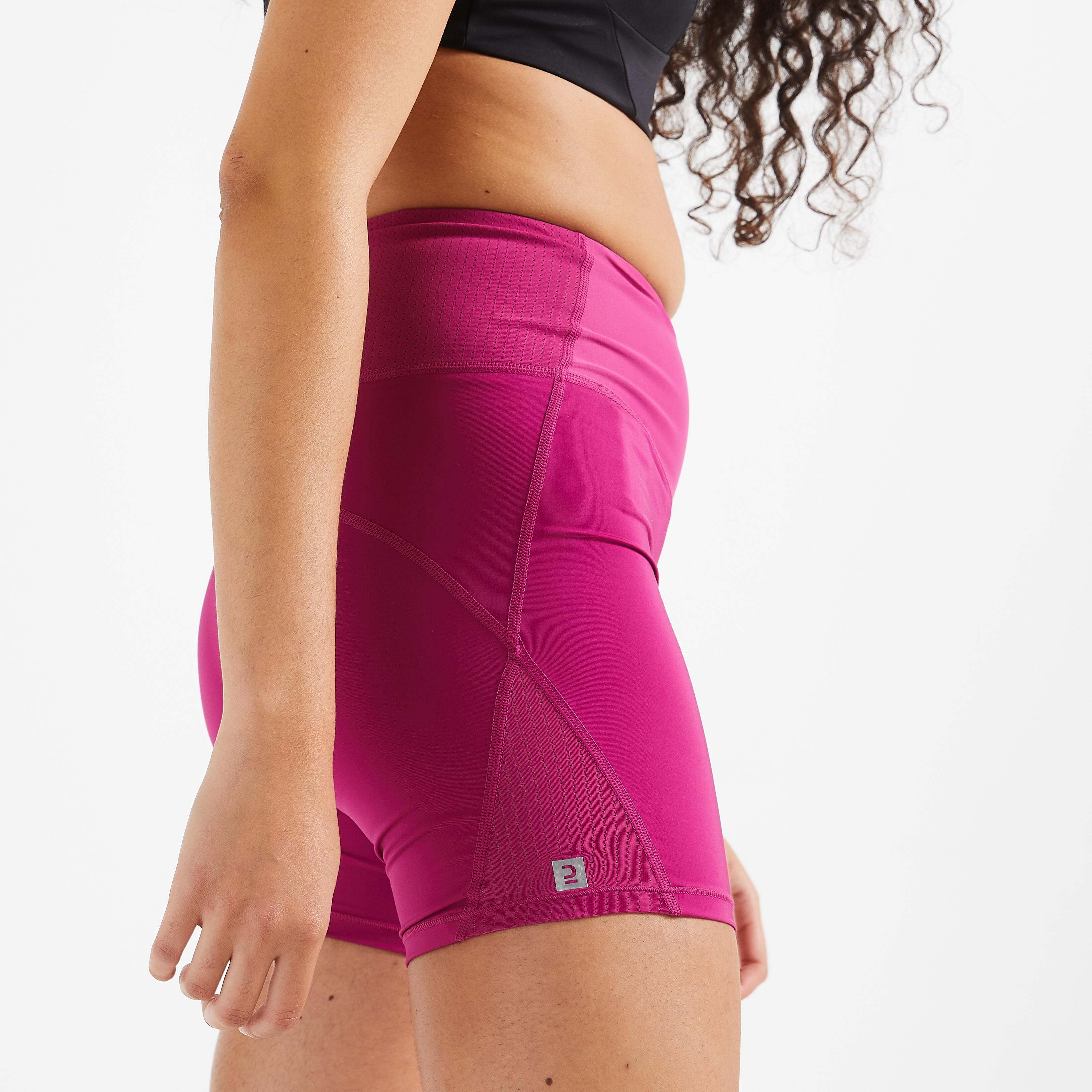 Women Gym Shorts Polyester High Waist FST 500 Pink