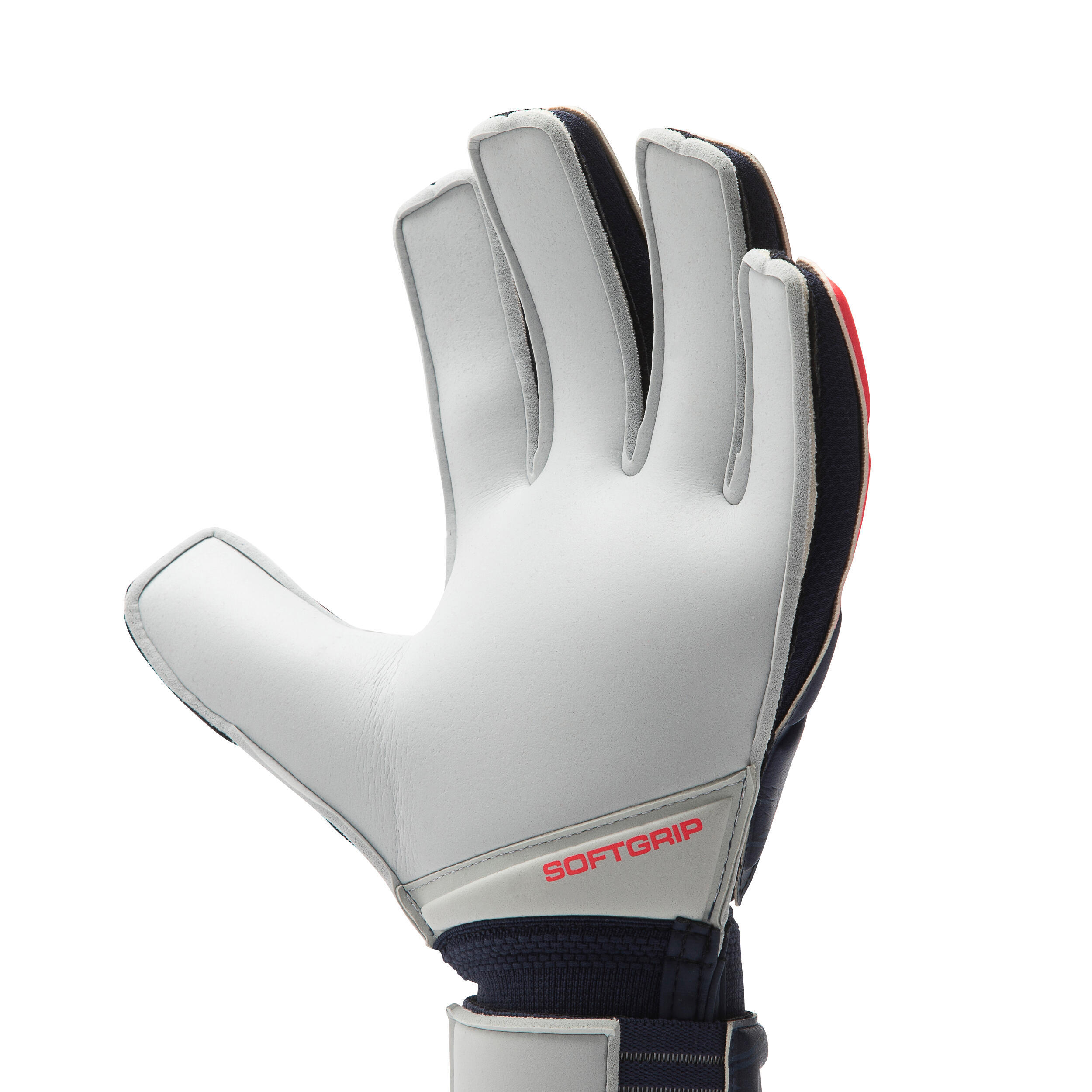 Gants de gardien de football adulte  F500 bleu marine rose 3/8