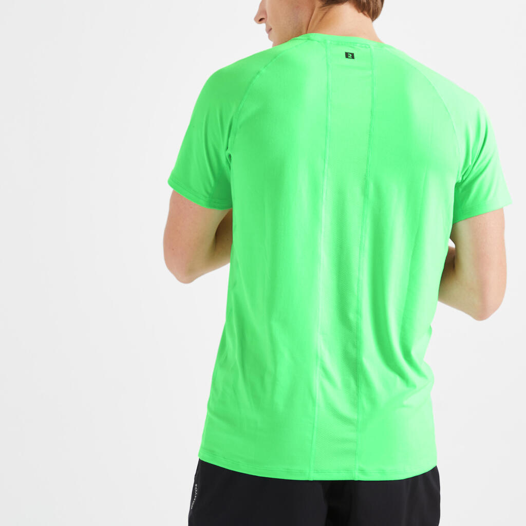 Playera de fitness transpirable de cuello redondo verde fluorescente Essential